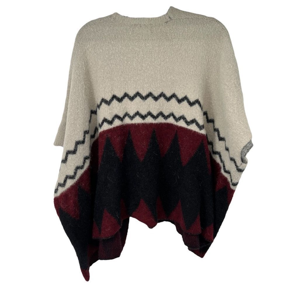 Dreamers Cream Burgundy Southwest Boho Shrug Sweater - Picture 3 of 7